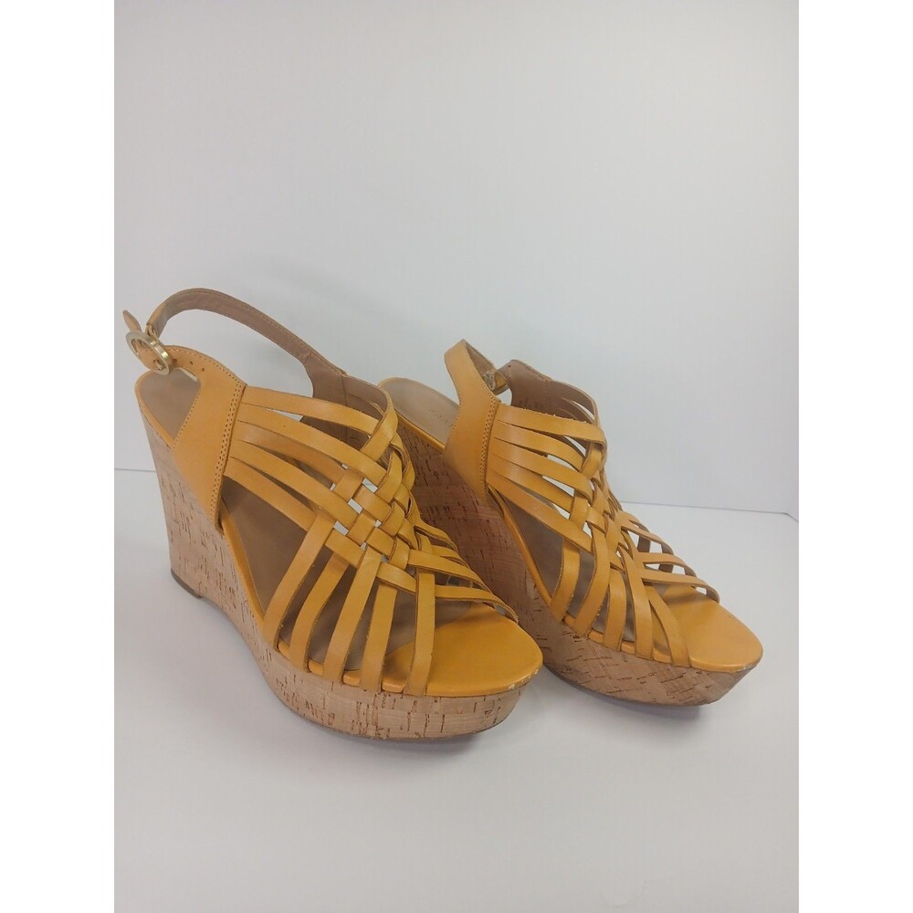 Franco Sarto Yellow Leather Wedge Sandals Women’s 9M EU 40 Cork Platform Strappy